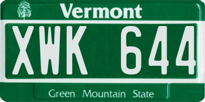 VT license plate XWK644