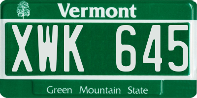 VT license plate XWK645