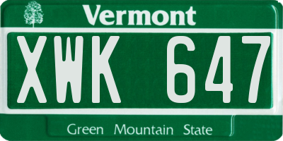 VT license plate XWK647