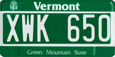 VT license plate XWK650