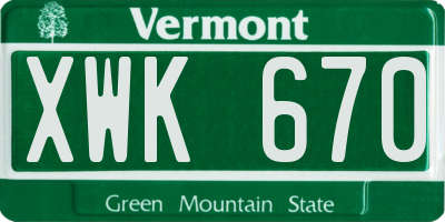 VT license plate XWK670