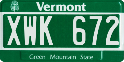 VT license plate XWK672