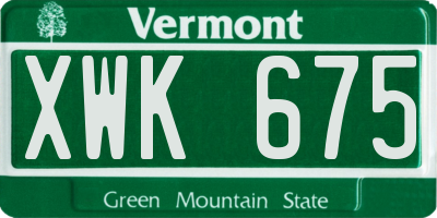 VT license plate XWK675