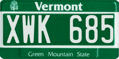 VT license plate XWK685