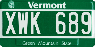 VT license plate XWK689