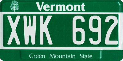 VT license plate XWK692