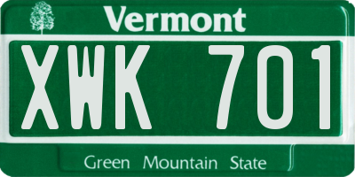VT license plate XWK701