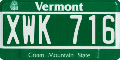 VT license plate XWK716