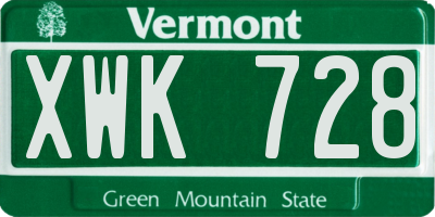VT license plate XWK728