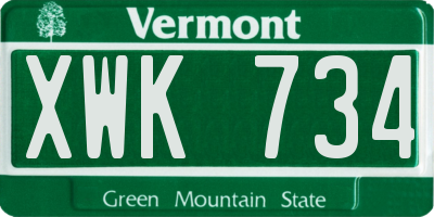 VT license plate XWK734