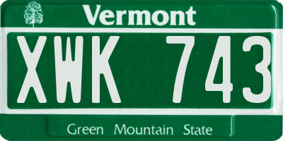 VT license plate XWK743