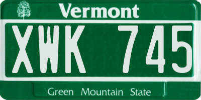 VT license plate XWK745