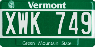 VT license plate XWK749