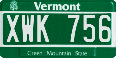 VT license plate XWK756
