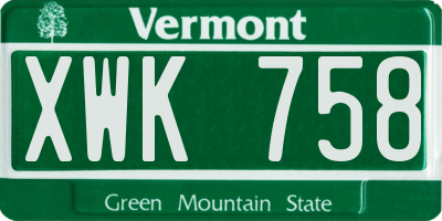 VT license plate XWK758