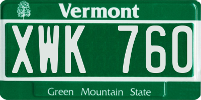 VT license plate XWK760