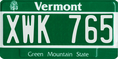 VT license plate XWK765