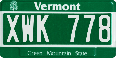 VT license plate XWK778