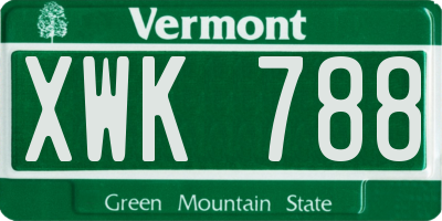 VT license plate XWK788