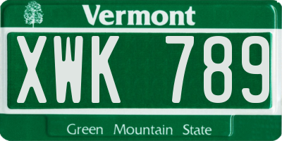 VT license plate XWK789