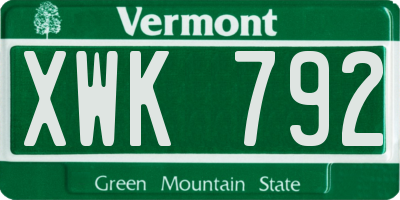 VT license plate XWK792