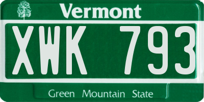 VT license plate XWK793