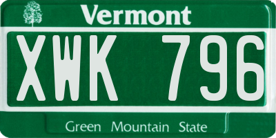 VT license plate XWK796