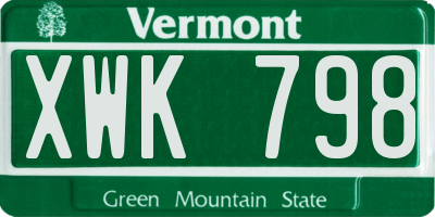 VT license plate XWK798