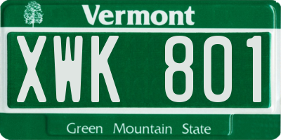 VT license plate XWK801