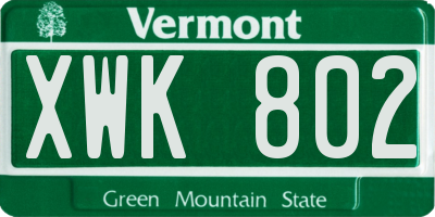 VT license plate XWK802