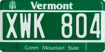 VT license plate XWK804