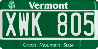 VT license plate XWK805
