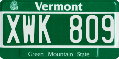 VT license plate XWK809