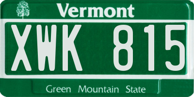 VT license plate XWK815