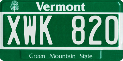 VT license plate XWK820