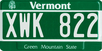 VT license plate XWK822