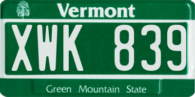 VT license plate XWK839