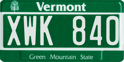 VT license plate XWK840
