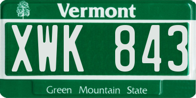 VT license plate XWK843