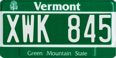 VT license plate XWK845