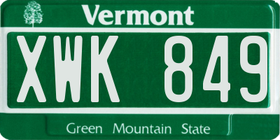 VT license plate XWK849
