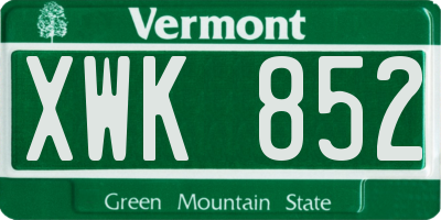 VT license plate XWK852