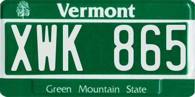 VT license plate XWK865