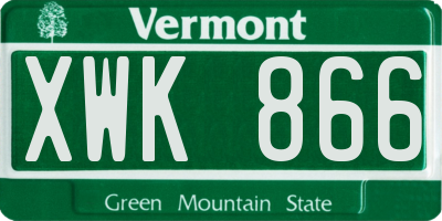 VT license plate XWK866