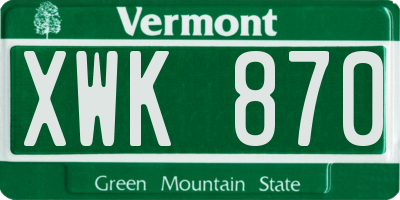 VT license plate XWK870