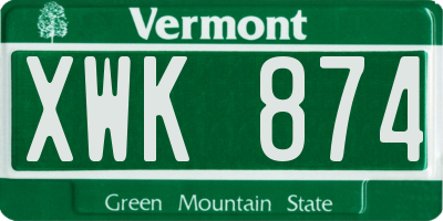 VT license plate XWK874