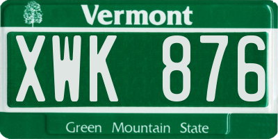VT license plate XWK876