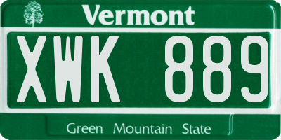 VT license plate XWK889