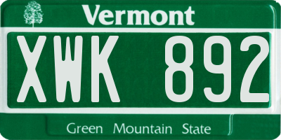 VT license plate XWK892