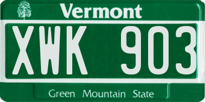 VT license plate XWK903